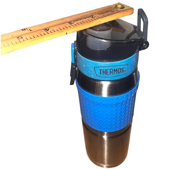 Thermos Stainless Steel Travel Mug 24 Oz Blue Grip Spill-Proof Lid - Picture 8 of 8